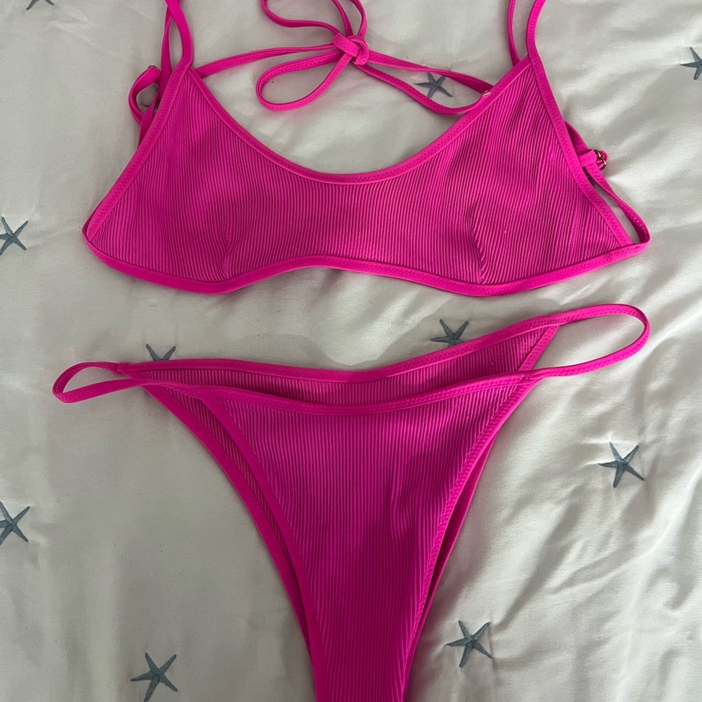 Kulani Kinis Hot Pink Ribbed Bikini